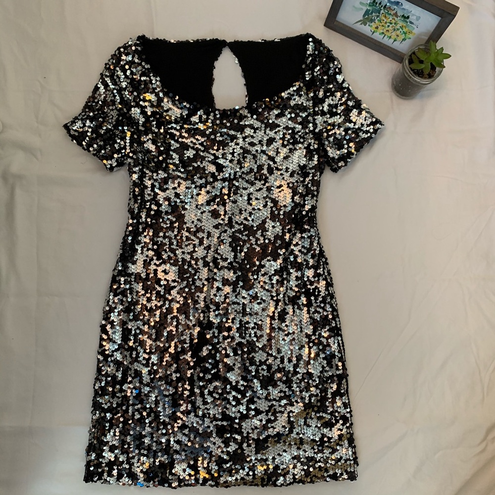 Black and silver sparkly bodycon dress